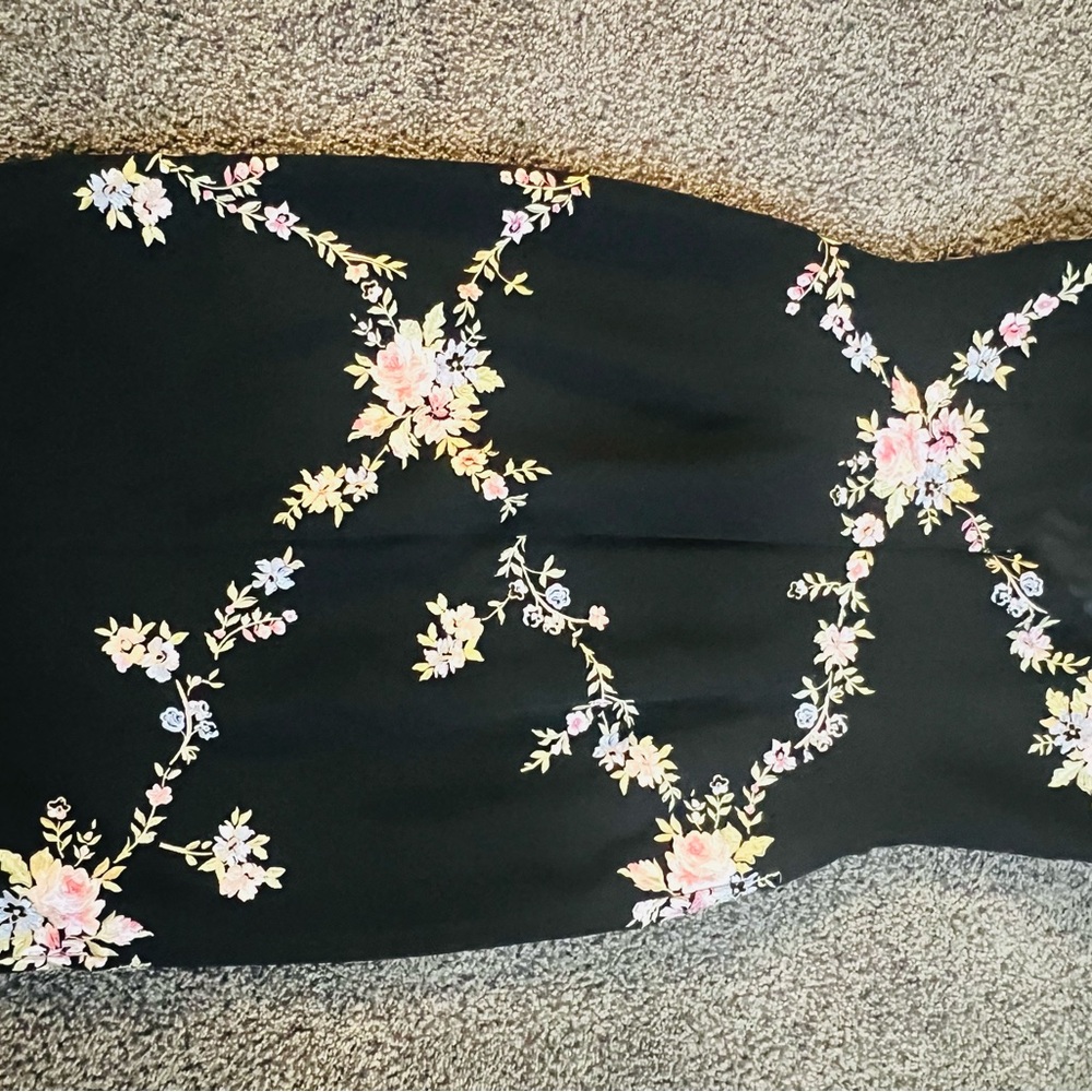 Maggy London Black Strapless Dress with Floral Embroidery